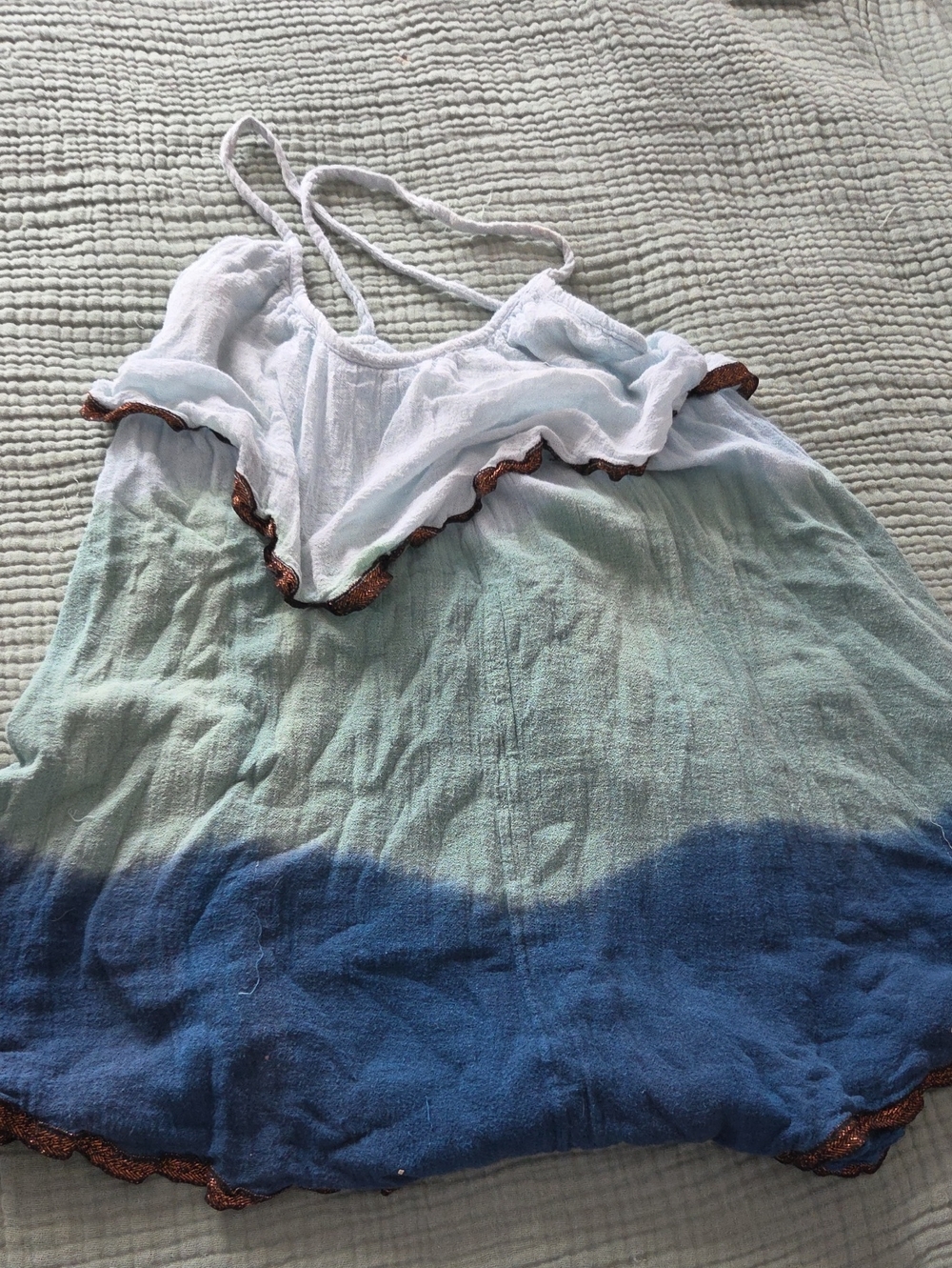 Jen's Pirate Booty Blue to Green Ombre Ruffle Cami with Copper Trim